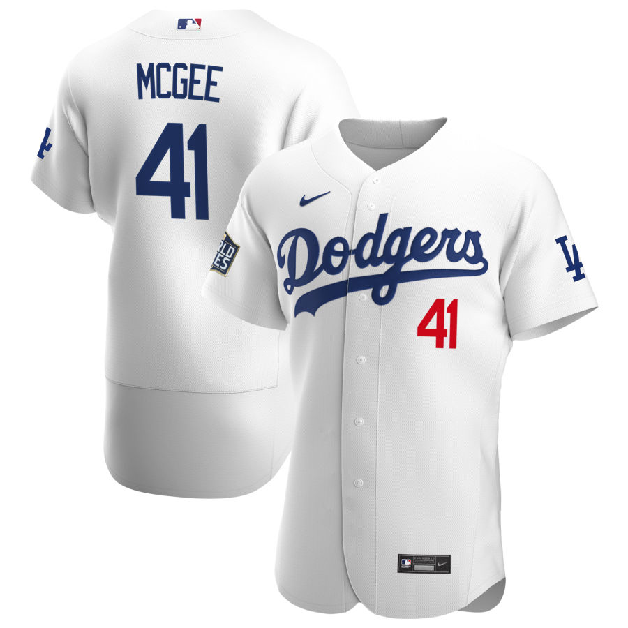Los Angeles Dodgers #41 Jake McGee Men Nike White Home 2020 World Series Champions Authentic Player MLB Jersey